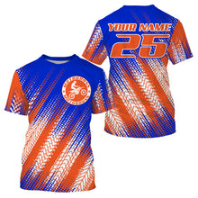 Load image into Gallery viewer, Blue and orange MX racing jersey custom youth men women biker UPF30+ off-road extreme motorcycle PDT119