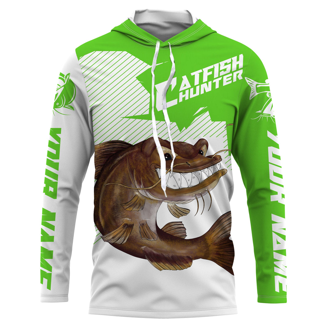 Angry Catfish Custom Long sleeve performance Fishing Shirts, Catfish hunter Fishing jerseys | green IPHW3378