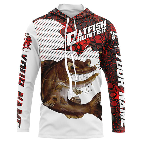 Angry Catfish Custom Long Sleeve Fishing Shirts, Catfish Hunter Fishing Jerseys | Red Camo IPHW4173