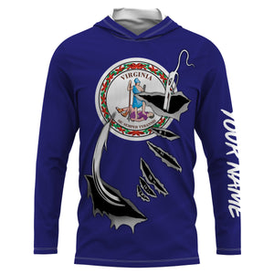VA Virginia Flag Fishing 3D Fish Hook UV protection quick dry customize name long sleeves shirts personalized Patriotic fishing apparel gift for Fishing lovers IPH1910