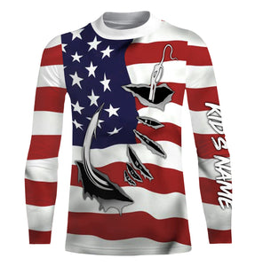 Custom US Flag US Fishing 3D Fish Hook UV Protection Long Sleeve personalized fishing apparel gift IPHW448