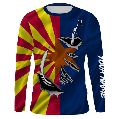 AZ Fishing 3D Fish Hook Arizona Flag UV protection quick dry customize name long sleeves shirts personalized fishing apparel gift for Fishing lovers IPHW473