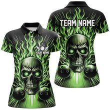 Load image into Gallery viewer, Personalized Skull Bowling Shirt For Women Custom Team'S Name Flame Bowler Jerseys | Green IPHW5819