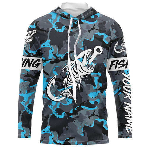 Blue Camo fishing shirt Fish hook skull Custom Name sun protection mens long sleeve fishing shirt NQS3906