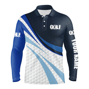 Mens golf polo shirts blue and white golf balls custom name golf shirts for men, gift for golf lovers NQS4316