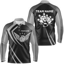 Load image into Gallery viewer, Black retro vintage Bowling polo shirts for men custom Bowling team League jerseys NQS6593