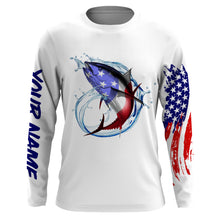 Load image into Gallery viewer, Tuna fishing American flag patriotic Custom Name UV protection UPF 30+ fishing jersey NQS2964
