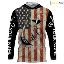 Load image into Gallery viewer, US Fishing Fish Hook American Flag patriotic UV protection custom long sleeves fishing apparel NQS1343