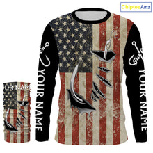 Load image into Gallery viewer, US Fishing Fish Hook American Flag patriotic UV protection custom long sleeves fishing apparel NQS1343