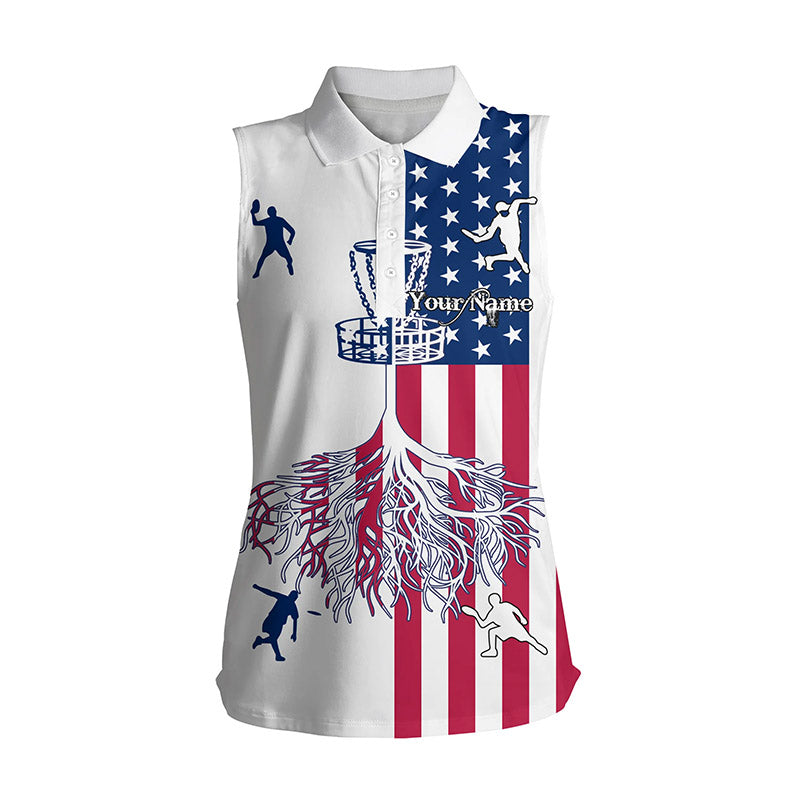 Womens sleeveless disc golf polo shirts American flag custom disc golf team shirt, disc golf gifts NQS6898