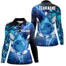Load image into Gallery viewer, Women Bowling Polo Shirt Custom flame lightning thunder team bowling Jerseys for ladies | Blue NQS6507