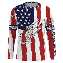 Load image into Gallery viewer, American flag fishing Fish hook skull Custom Name sun protection custom fishing shirts for adult, kid NQS3291
