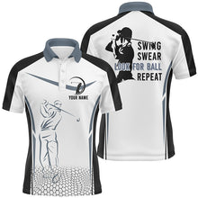 Load image into Gallery viewer, Black and white Mens golf polo shirt custom swing swear look for ball repeat men's golf shirts NQS6525