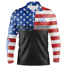 Load image into Gallery viewer, American flag black Mens golf polo shirts custom name patriotic golf shirts for mens NQS7238