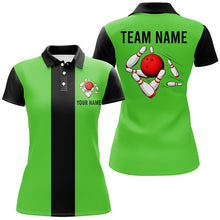 Load image into Gallery viewer, Personalized Green Black Retro Bowling Polo shirt For women custom vintage bowling team jerseys NQS6804
