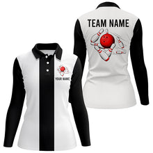 Load image into Gallery viewer, Personalized White and Black Retro Bowling Polo shirt For women custom vintage bowling team jerseys NQS7001