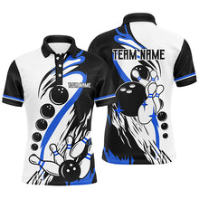 Load image into Gallery viewer, Black and white retro bowling league jerseys custom Men Bowling Polo Shirt, gifts for bowlers | Blue NQS7154