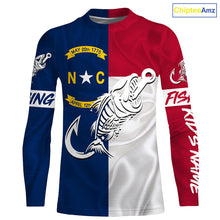 Load image into Gallery viewer, NC Fishing North Carolina Flag Fish hook skull Custom Name sun protection fishing shirts NQS3471