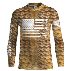 Redfish puppy drum Fishing American flag patriotic Customize Name long sleeves fishing shirts UPF 30+ NQS2220