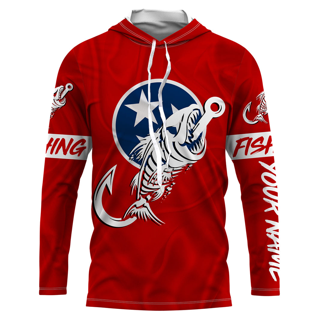TN Fishing Custom Tennessee Flag Fish hook skull Custom sun protection fishing shirts for men, women NQS3320