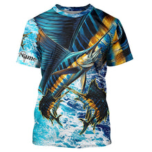 Load image into Gallery viewer, Sailfish fishing scales blue sea water camo Custom UV protection performance long sleeve fishing shirt NQS7097