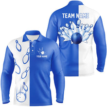Load image into Gallery viewer, Blue and white retro vintage Bowling polo shirts for men custom Bowling team jerseys NQS6481