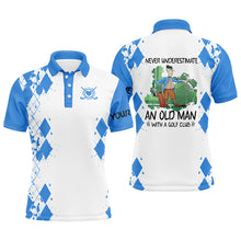 Load image into Gallery viewer, Mens golf polo shirts never underestimate an old man with a golf club custom golf shirts for men| Blue NQS4828