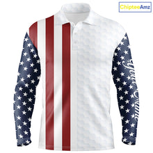 Load image into Gallery viewer, Mens golf polo shirts American flag patriotic custom white golf ball pattern mens golf polos NQS6490
