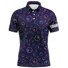 Load image into Gallery viewer, Purple Neon Bowling ball glowing pattern Custom Mens bowling polo shirts, bowling team league jerseys NQS6764