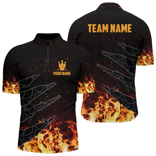 Bowling Quarter Zip shirts for men custom flame camo bowling team jerseys, gifts for bowlers NQS6954
