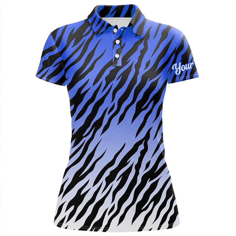 Blue tiger stripes pattern Womens golf polo shirts custom golf apparel for ladies, best golf gifts NQS7110