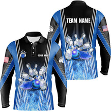 Load image into Gallery viewer, Blue flame bowling polo shirts for men Custom Team bowling jerseys for men, gift for bowlers NQS7237