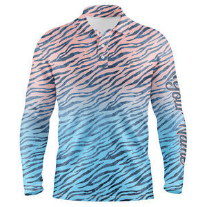 Pink blue tiger pattern Mens golf polo shirts custom golf clothes for men, gifts for the golfer NQS6297