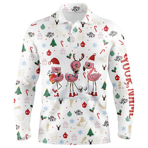 Funny Christmas golf shirts custom white Mens golf polo shirts Flamingo golf friend Christmas gifts NQS6511