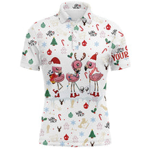 Load image into Gallery viewer, Funny Christmas golf shirts custom white Mens golf polo shirts Flamingo golf friend Christmas gifts NQS6511