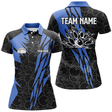 Load image into Gallery viewer, Black bowling camo Women bowling polo shirt Custom bowling strike team league jerseys | Blue NQS6771
