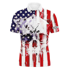 Load image into Gallery viewer, American flag Skull long sleeve golf polo shirts personalized patriotic gifts for golf lovers NQS3427