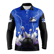 Load image into Gallery viewer, Blue lightning  Mens polo bowling shirts, Personalized men&#39;s bowling jerseys, bowling team jerseys NQS5200