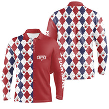 Load image into Gallery viewer, Red white blue argyle plaid pattern Mens Bowling polo Shirt custom bowling strike team jerseys NQS6830