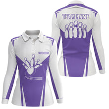 Load image into Gallery viewer, Womens bowling polo shirt customized bowling strike team league jerseys, bowler gift | Purple NQS6831