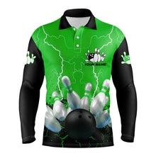 Load image into Gallery viewer, Green lightning Mens polo bowling shirts, Personalized men's bowling jerseys, bowling team jerseys NQS7280