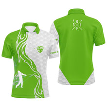 Load image into Gallery viewer, Green and white golf player long sleeve golf polo shirts for mens custom name golf gift for golf dad NQS5233