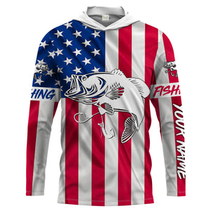 Largemouth Bass fishing American flag patriotic 4th July Customize long sleeves fishing shirt NQS1957