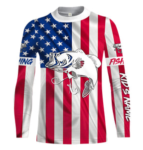 Largemouth Bass fishing American flag patriotic 4th July Customize long sleeves fishing shirt NQS1957