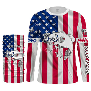 Largemouth Bass fishing American flag patriotic 4th July Customize long sleeves fishing shirt NQS1957