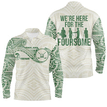 Load image into Gallery viewer, Green tribal pattern Mens golf polo shirts custom name We're here for the foursome team golf apparel NQS6624