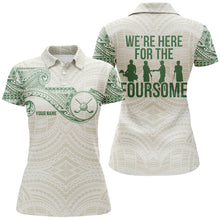 Load image into Gallery viewer, Green tribal pattern Womens golf polo shirt custom name We're here for the foursome golf apparel NQS6624
