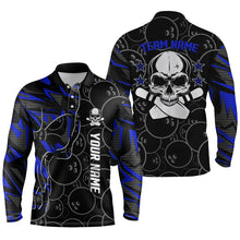 Load image into Gallery viewer, Blue camo black Bowling polo shirts for men custom team name Skull Bowling, team bowling shirts NQS6421
