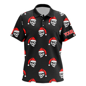 Black Kid golf polo shirts custom Skull Santa Christmas pattern golf shirt for Kid, golf gifts NQS6654