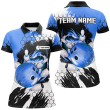 Load image into Gallery viewer, Blue Flame bowling ball and pins jerseys Custom Team League Bowling Polo Shirts For Women NQS7162